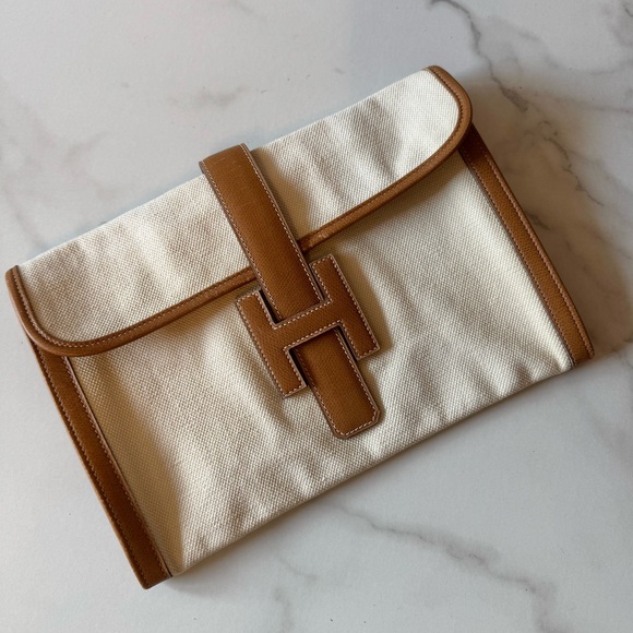 HERMES Toile Jige PM Clutch - Picture 1 of 9